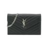 圖片 YSL Monogram V字縫線魚子醬牛皮銀釦斜肩/手拿包(377828-黑)