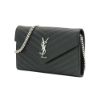 圖片 YSL Monogram V字縫線魚子醬牛皮銀釦斜肩/手拿包(377828-黑)