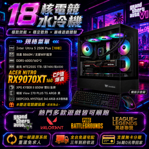 圖片 【🔥優惠專案】9月主打星PLUS (U5-250K/B860M/ 32G/1T/RX9070XT-16G)