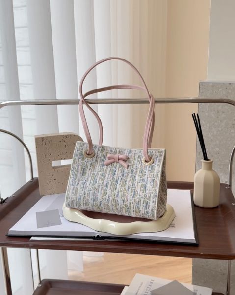 圖片 【DIOR】PROMENADE 蝴蝶結迷你手提包 拼色粉色