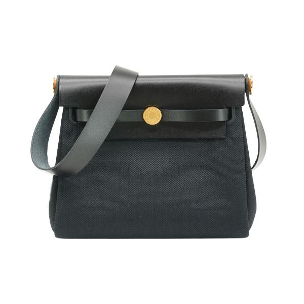 圖片 Hermes Herbag 20 Mini 帆布金釦肩背/斜背兩用包(Noir黑)
