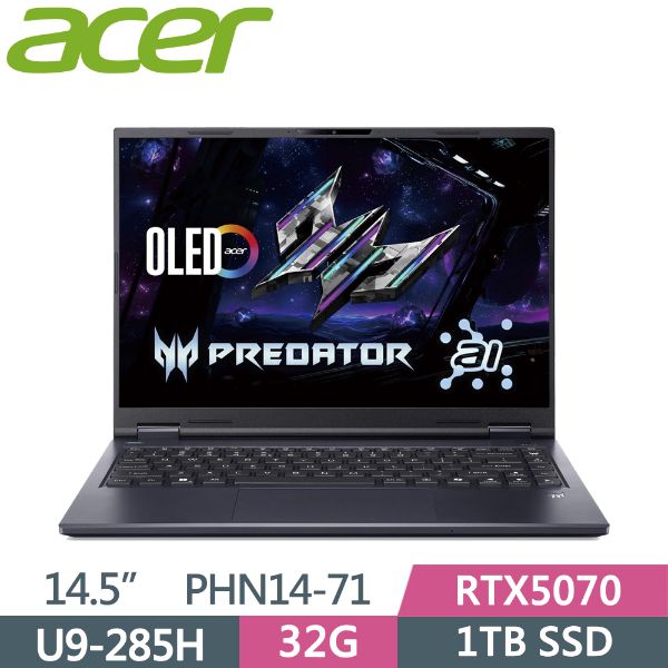 圖片 Acer Helios Neo /Ultra 9-285H/RTX5070/32G/1T/14吋/黑 PHN14-71-96GV