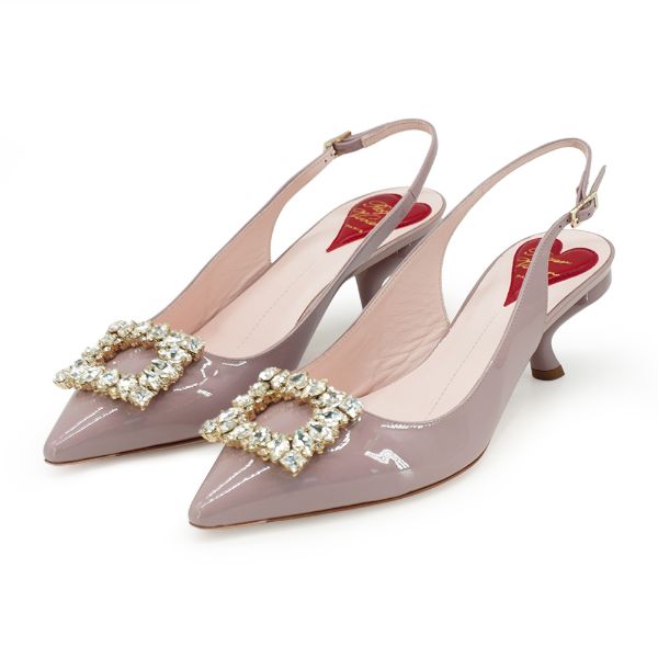 圖片 Roger Vivier 展示品 Virgule 漆皮水鑽鑲飾方框造型高跟鞋#38(粉紫)
