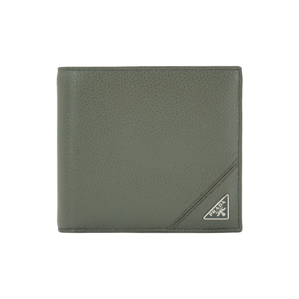 圖片 Prada Saffiano 銀三角logo荔紋牛皮八卡對開短夾(2MO513-灰)