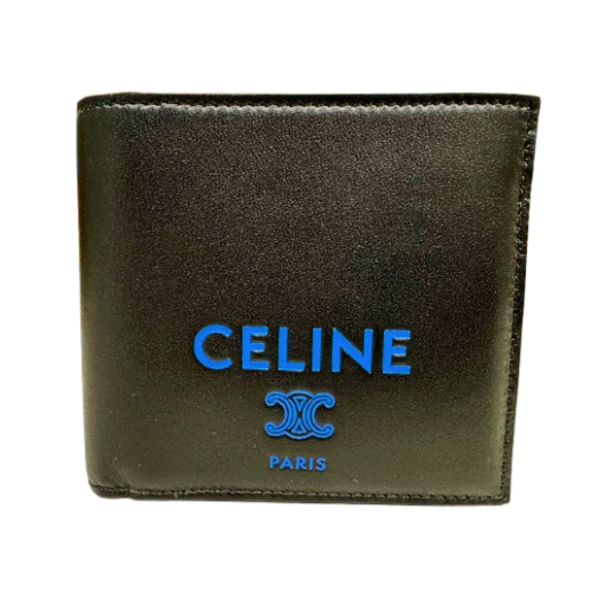 圖片 CELINE經典LOGO光滑羊皮雙折短夾 - 黑色 / 亮藍色 10B653R24.GLK0