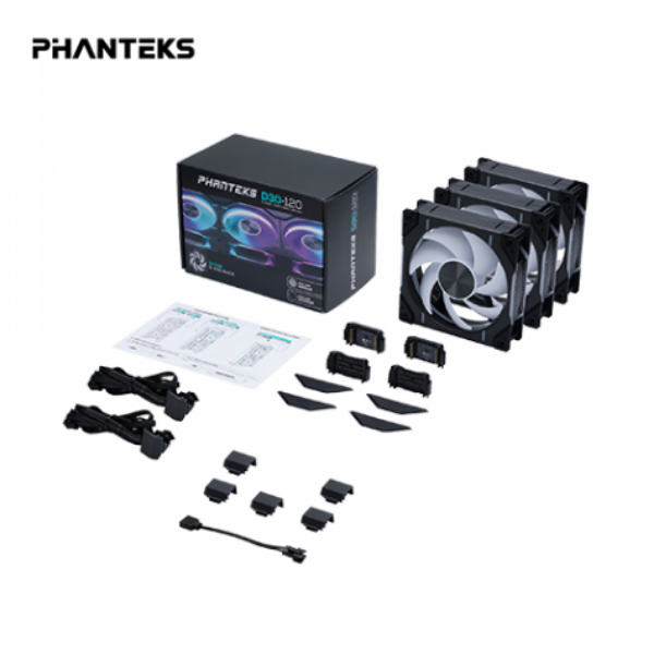 圖片 【追風者 Phanteks】D30-120 D-RGB 反向扇 黑色 三入組 12cm ARGB機殼風扇