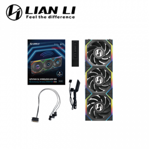 圖片 【聯力 LIAN LI】UNI FAN SL Wireless 反向（LED/LCD） 黑色 三入組（含控制器） 12cm ARGB機殼風扇
