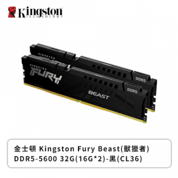 圖片 金士頓 Kingston FURY Beast DDR5-5600 CL36 32GB(16G×2) 黑
