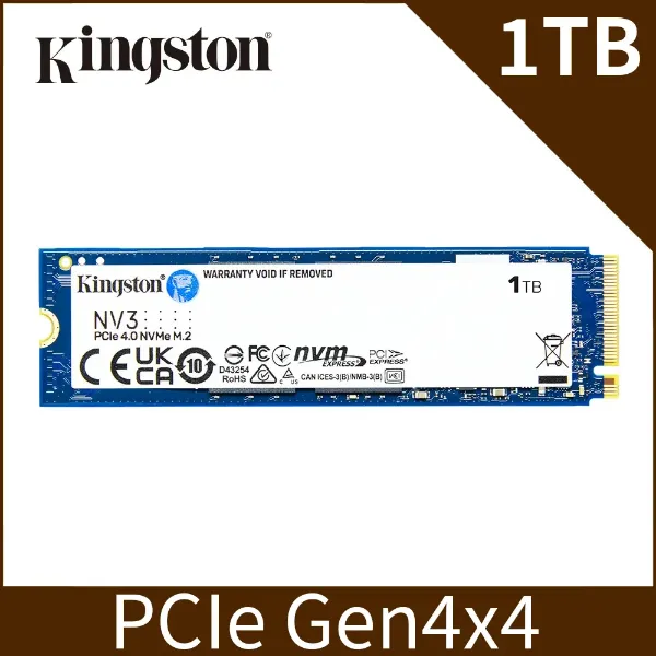圖片 Kingston 金士頓1000G NV3 M.2 2280 NVMe SSD(NV3 1TB)讀6000M/寫4000M/五年保