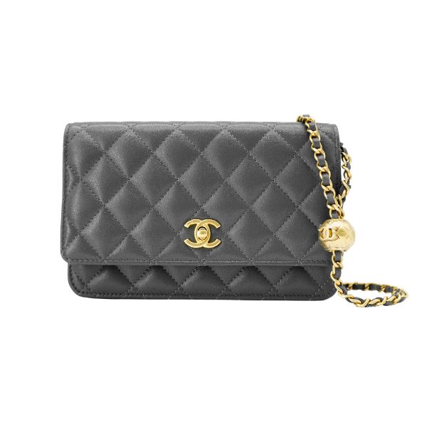 圖片 Chanel 展示品 金雙C菱格紋羊皮金球Woc手拿/斜背包(AP1450-灰)