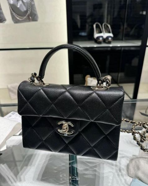 圖片 CHANEL 香奈兒 CHANEL AS4711 21cm Kelly 黑荔枝 金扣 手提肩背包