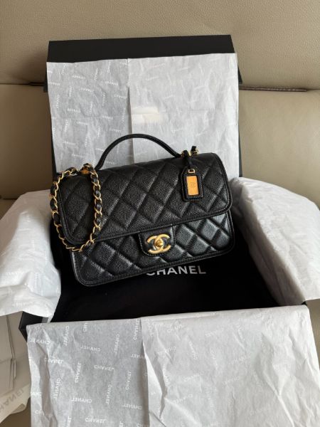 圖片 MY精品 - Chanel 小香 提把 郵差包 荔枝牛皮 金釦 軍牌 豆腐包