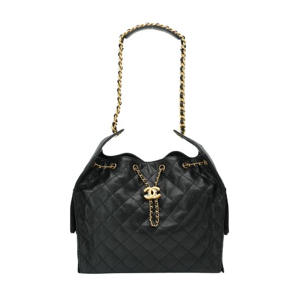 圖片 Chanel 展示品 25 Bag 菱格粒紋牛皮金釦鏈帶肩背包-中(AS5311-黑)