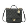 圖片 Chanel 展示品 金雙C粒紋牛皮仿舊金鏈幸運草雙肩後背包(AS5715-黑)