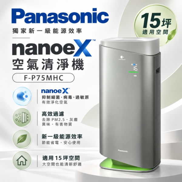 圖片 Panasonic 國際牌 一級能源效率15坪 nanoeX 空氣清淨機 F-P75MHC