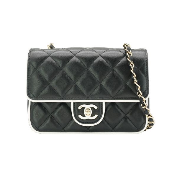 圖片 Chanel 展示品 菱格羊皮黑底白邊方胖斜背包(AS5151-黑)