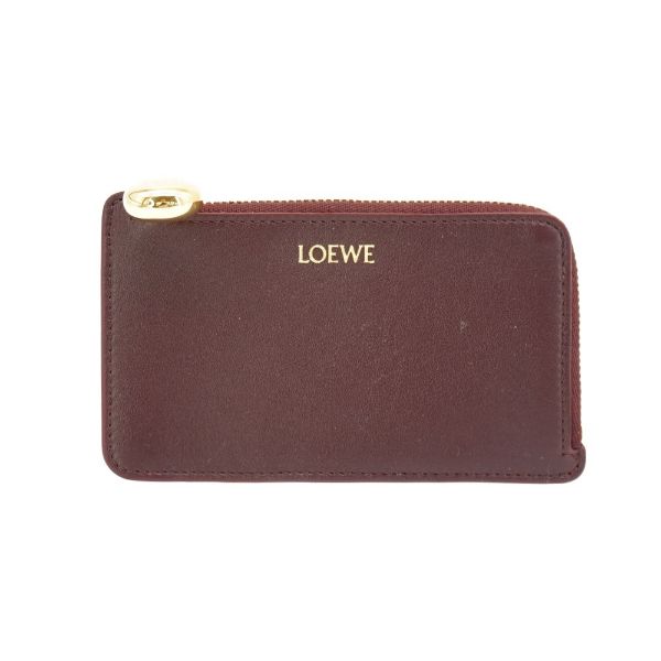 圖片 Loewe Pebble 滑面納帕小牛皮L型拉鍊卡包(酒紅)