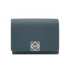 圖片 Loewe Anagram 鵝卵石紋小牛皮銀釦三折短夾(海軍藍)